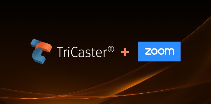 TriCaster and Zoom integration visual with logos, showcasing a collaboration for enhanced live streaming and video production capabilities.