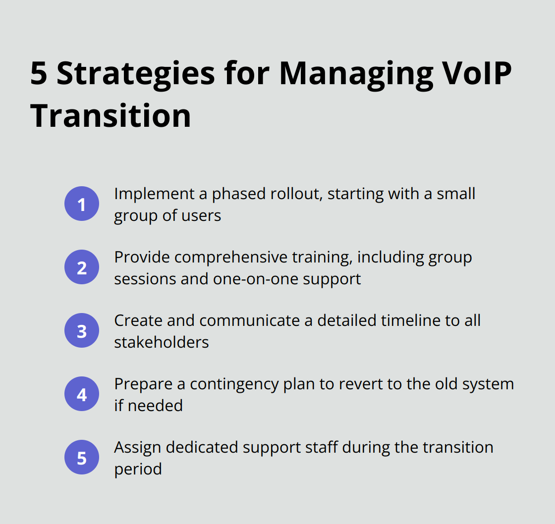 Ordered list of 5 strategies to minimize disruption during VoIP transition - VoIP migration