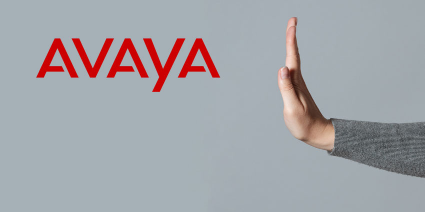 Visual representation of Avaya's cloud-based contact center platform and a hand pushing it away.