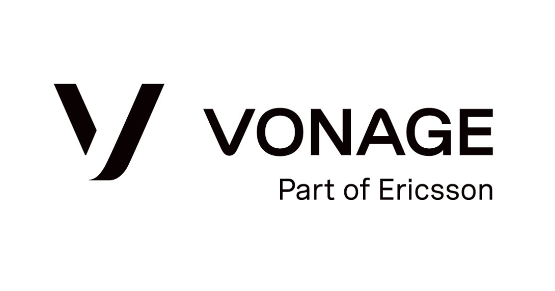 The Vonage logo, associated with Erickson, displays a contemporary style with eye-catching colors and elegant lettering.